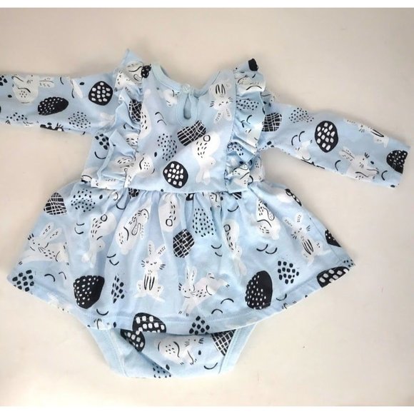 Cat and Jack 3 mos - infant baby Blue and white rabbit long sleeve creeper - Picture 2 of 3